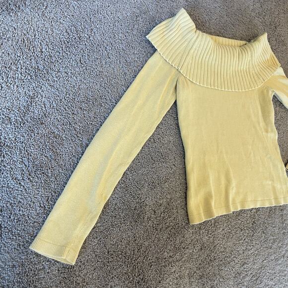 VTG Y2K GAP Size S Yellow Off Shoulder Sweater Top Knit Chic Coquette Preppy - Picture 4 of 12